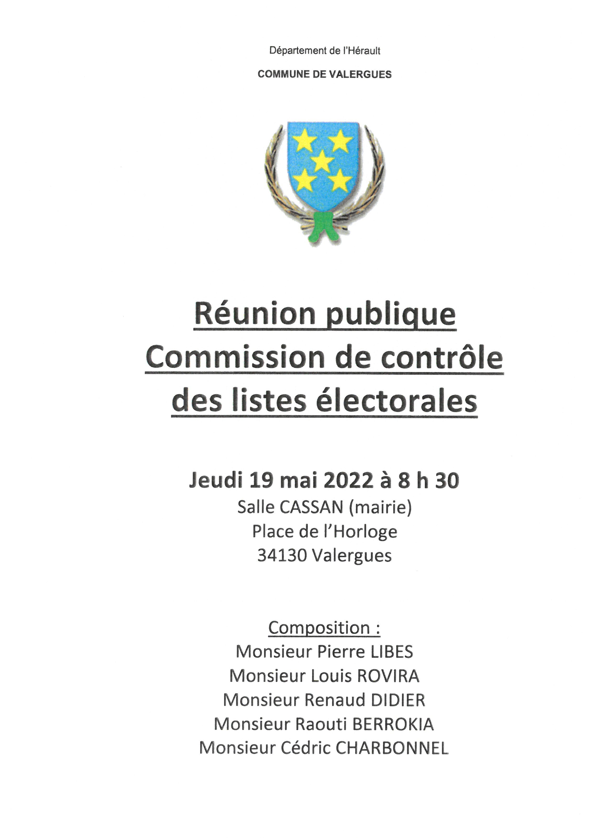 Réunion publique Commission de contrôle des listes électorales