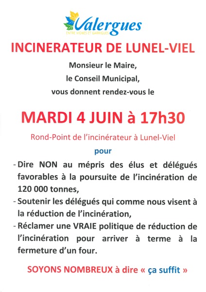manifestation 4 juin incinérateur Lunel Viel